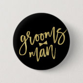 Groomsman Bow Stropdas Gold Script Bridal Party We Ronde Button 5,7 Cm (Voorkant)