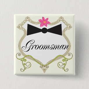 Groomsman Bow Stropdas trouwbadges Vierkante Button 5,1 Cm