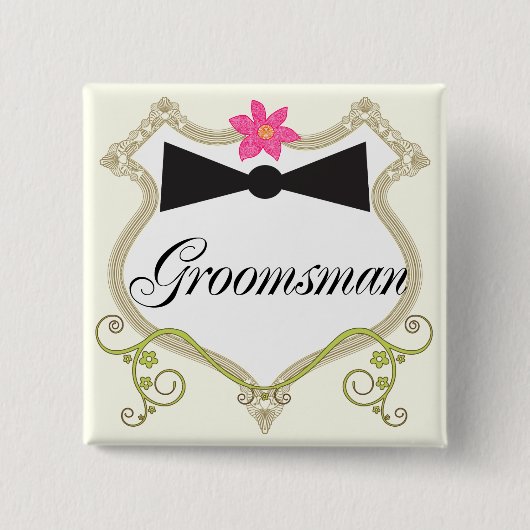 Groomsman Bow Stropdas trouwbadges Vierkante Button 5,1 Cm (Voorkant)