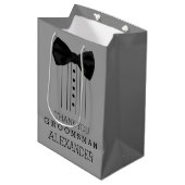 Groomsman Bow Stropdas Tuxedo past grijze kleur aa Medium Cadeauzakje (Voorkant Gekanteld)