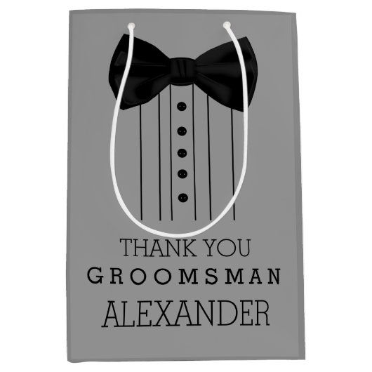 Groomsman Bow Stropdas Tuxedo past grijze kleur aa Medium Cadeauzakje (Voorkant)