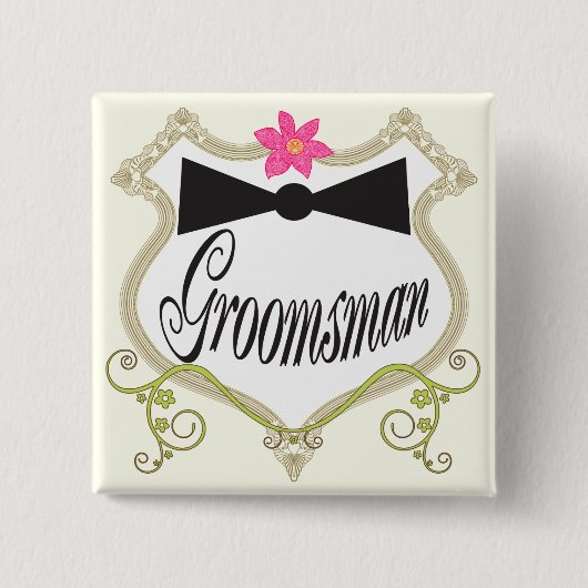 Groomsman BowTie Bruiloft Badges Vierkante Button 5,1 Cm (Voorkant)