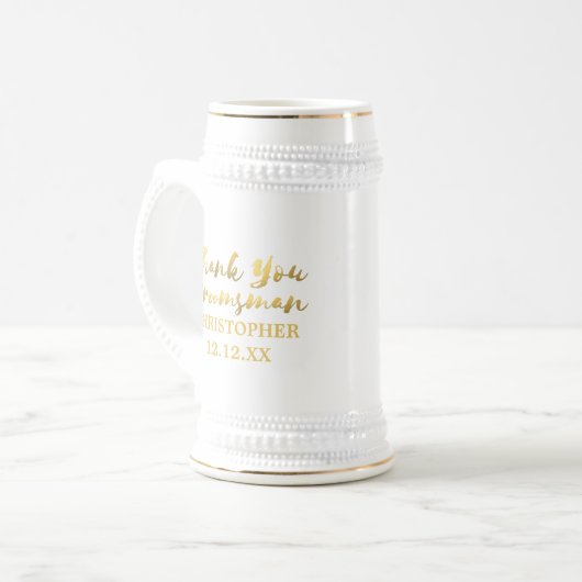 Groomsman dank u bruiloft gunst Beer Stein Bierpul (Voorkant links)
