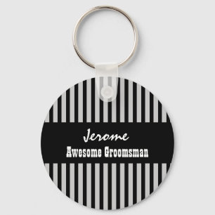 GROOMSMAN Eigen naam Black Silver STRIPES V05 Sleutelhanger