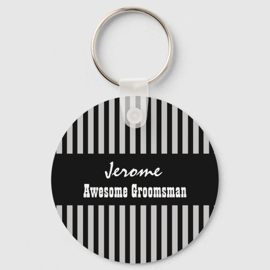 GROOMSMAN Eigen naam Black Silver STRIPES V05 Sleutelhanger (Voorkant)