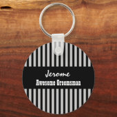 GROOMSMAN Eigen naam Black Silver STRIPES V05 Sleutelhanger (Voorkant)
