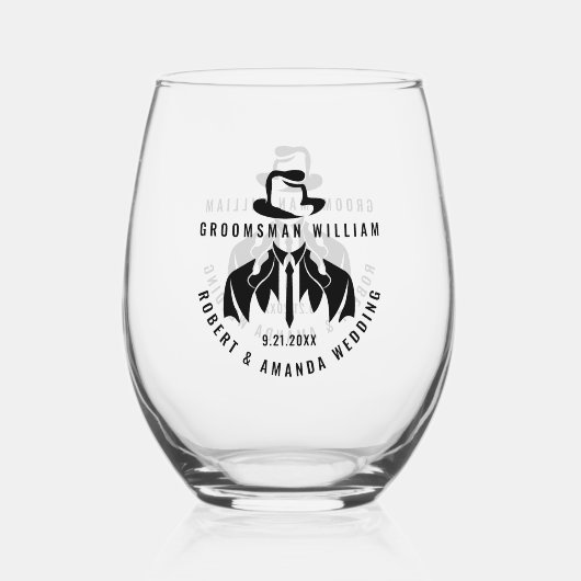 Groomsman Elegant Tuxedo bruiloft Wijnglas Zonder Voet (Voorkant)