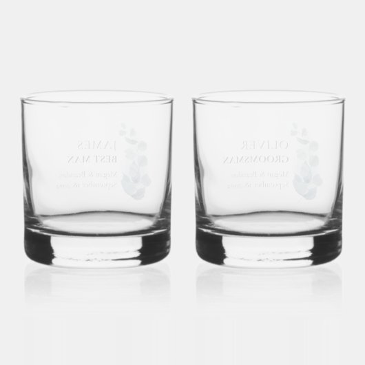 Groomsman Eucalyptus Greenery Wedding Custom Whisky Glas (Achterkant)