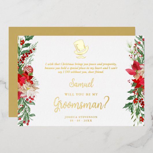 Groomsman Fancy Luxury Christmas Proposal Card Folie Uitnodiging (Voorkant / Achterkant)