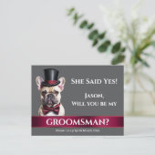 Groomsman franse bulldog bruidegoms huwelijksaanzo briefkaart (Staand voorkant)