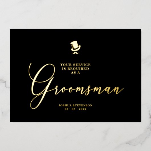 Groomsman Funny Wedding Minimalist Proposal Golden Folie Uitnodiging (Voorkant)