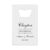 Groomsman gepersonaliseerd creditkaart flessenopener (Voorkant)