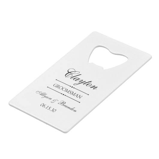 Groomsman gepersonaliseerd creditkaart flessenopener (Achterkant Gekanteld)