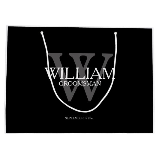Groomsman gepersonaliseerd Elegant Black Groot Cadeauzakje (Achterkant)