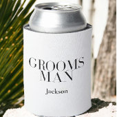 Groomsman gepersonaliseerd wit zwart modern eenvou blikjeskoeler