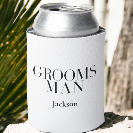 Groomsman gepersonaliseerd wit zwart modern eenvou blikjeskoeler
