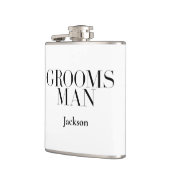 Groomsman gepersonaliseerd wit zwart modern eenvou heupfles (Links)