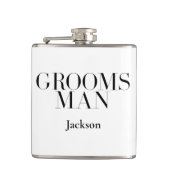 Groomsman gepersonaliseerd wit zwart modern eenvou heupfles (Voorkant)