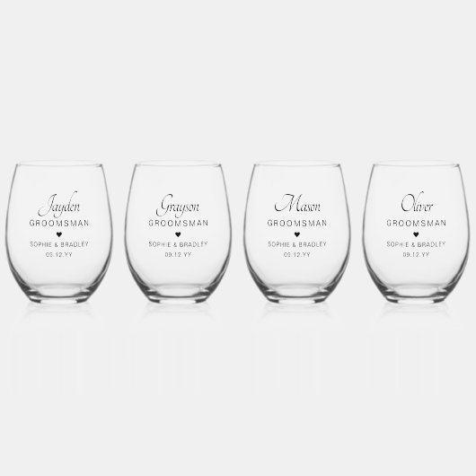 Groomsman gepersonaliseerde naam bruiloft partij wijnglas zonder voet (Voorkant)