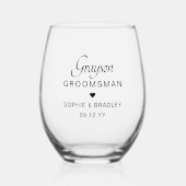 Groomsman gepersonaliseerde naam bruiloft partij wijnglas zonder voet (Voorkant)