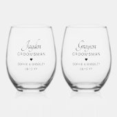 Groomsman gepersonaliseerde naam bruiloft partij wijnglas zonder voet (Voorkant)