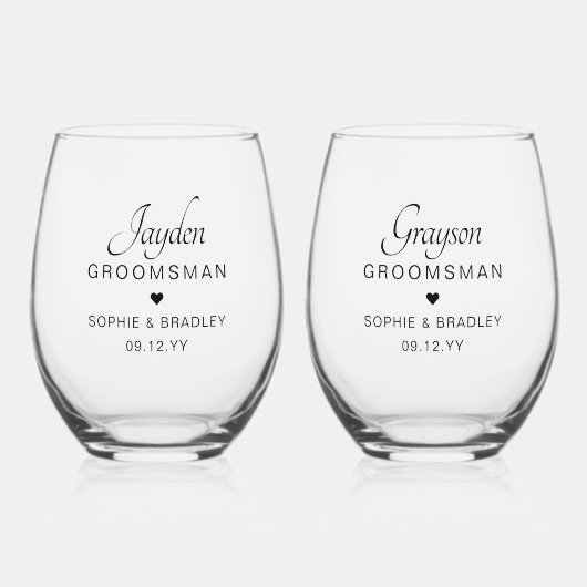 Groomsman gepersonaliseerde naam bruiloft partij wijnglas zonder voet (Voorkant)