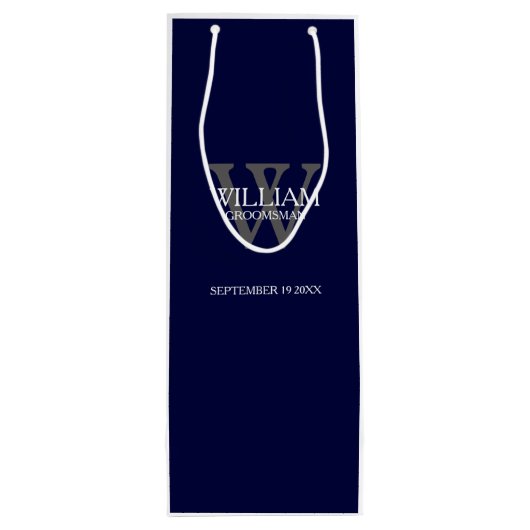 Groomsman Gift Custom Modern Navy Blue Wijn Cadeautas (Achterkant)