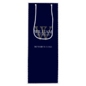 Groomsman Gift Custom Modern Navy Blue Wijn Cadeautas (Voorkant)