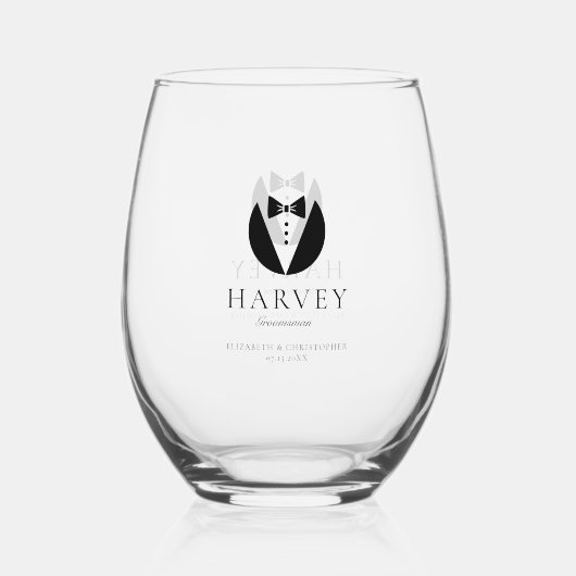 Groomsman Gift Eenvoudige Boog Stropdas Minimal Wijnglas Zonder Voet (Achterkant)