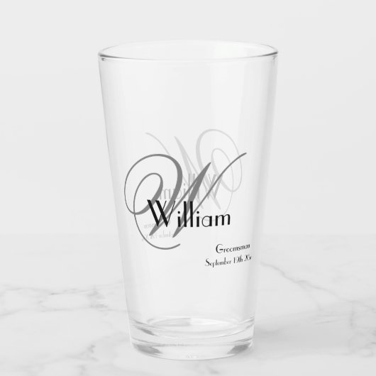Groomsman Gift Elegant Monogram Naam Datum Bier Glas (Achterkant)