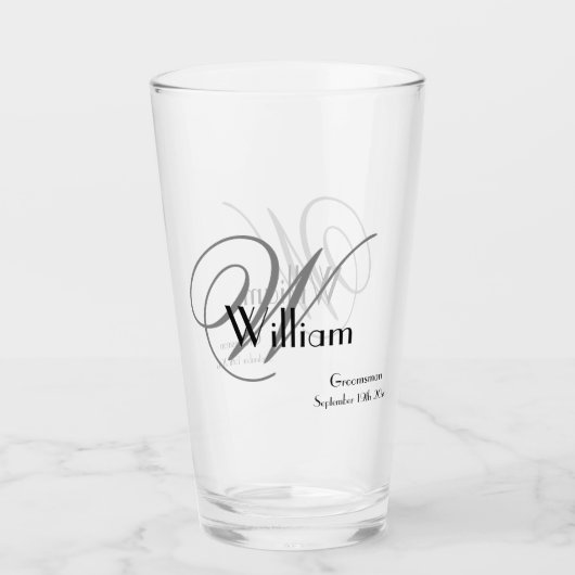 Groomsman Gift Elegant Monogram Naam Datum Bier Glas (Voorkant)