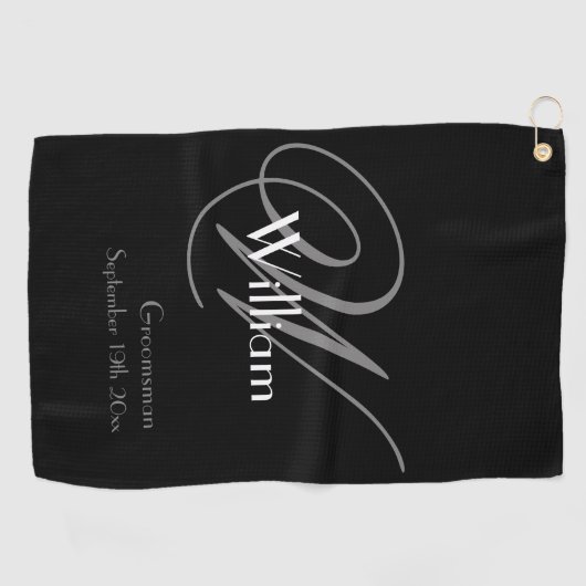 Groomsman Gift Elegant Monogram Name Classic Cool Golfhanddoek (Horizontaal)