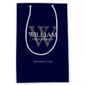 Groomsman Gift legant Monogram en naam marineblauw Medium Cadeauzakje (Voorkant)