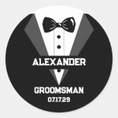 Groomsman Gift met aangepaste naam en trouwdatum Ronde Sticker (Voorkant)