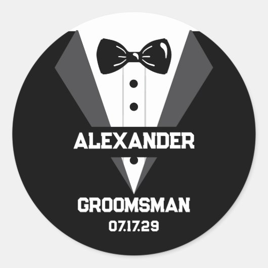 Groomsman Gift met aangepaste naam en trouwdatum Ronde Sticker (Voorkant)