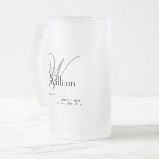 Groomsman Gift Modern Monogram Initiaal & Name Coo Matglas Bierpul (Voorkant links)