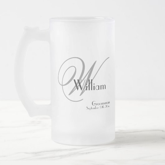 Groomsman Gift Modern Monogram Initiaal & Name Coo Matglas Bierpul (Links)