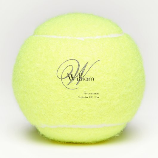 Groomsman Gift Modern Monogram Naam Datum Cute Coo Tennisballen (Voorkant)