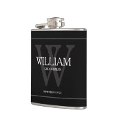 Groomsman Gift Modern Monogram Naam Zwart Heupfles (Links)