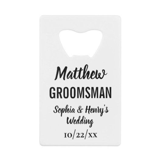 Groomsman Gift Modern Typography Wedding Creditkaart Flessenopener (Voorkant)