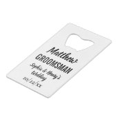 Groomsman Gift Modern Typography Wedding Creditkaart Flessenopener (Voorkant Gekanteld)