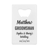 Groomsman Gift Modern Typography Wedding Creditkaart Flessenopener (Achterkant)