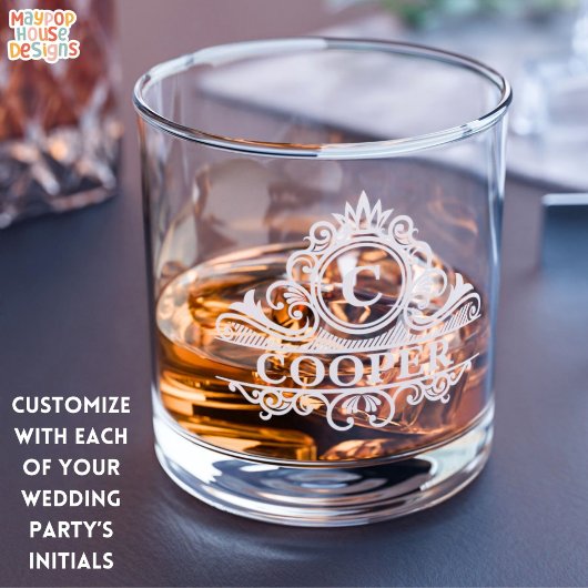 Groomsman Gift Monogram Initiaal Classic Rocks Whisky Glas