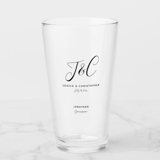 Groomsman Gift Monogram Initials Wedding Minimal Glas (Voorkant)