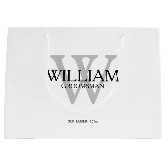 Groomsman Gift Monogram Zwart Wit & Grijs Groot Cadeauzakje (Voorkant)