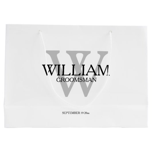 Groomsman Gift Monogram Zwart Wit & Grijs Groot Cadeauzakje (Achterkant)