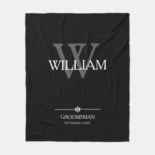 Groomsman Gift Naam Datum Elegant Chic Gezellig Zw Fleece Deken (Voorkant)