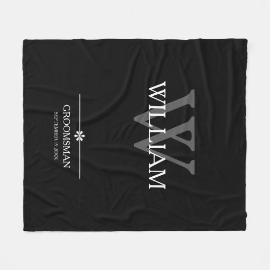 Groomsman Gift Naam Datum Elegant Chic Gezellig Zw Fleece Deken (Voorkant (Horizontaal))