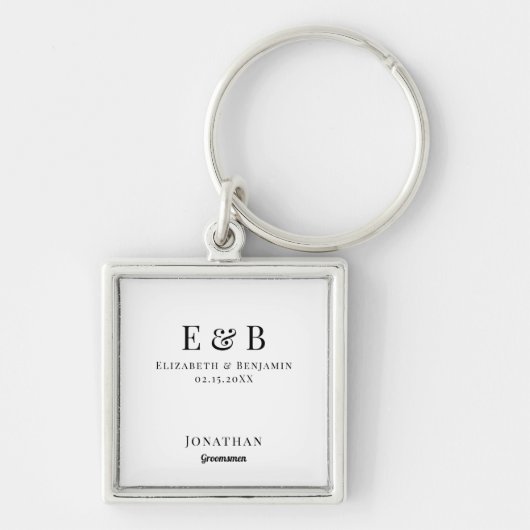 Groomsman Gift Personalized Black Monogram Weddens Sleutelhanger (Voorkant)