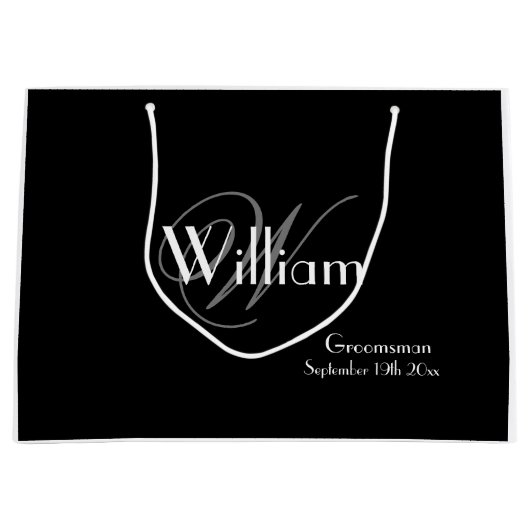 Groomsman Gift Script Monogram Naam Chic Black Groot Cadeauzakje (Voorkant)